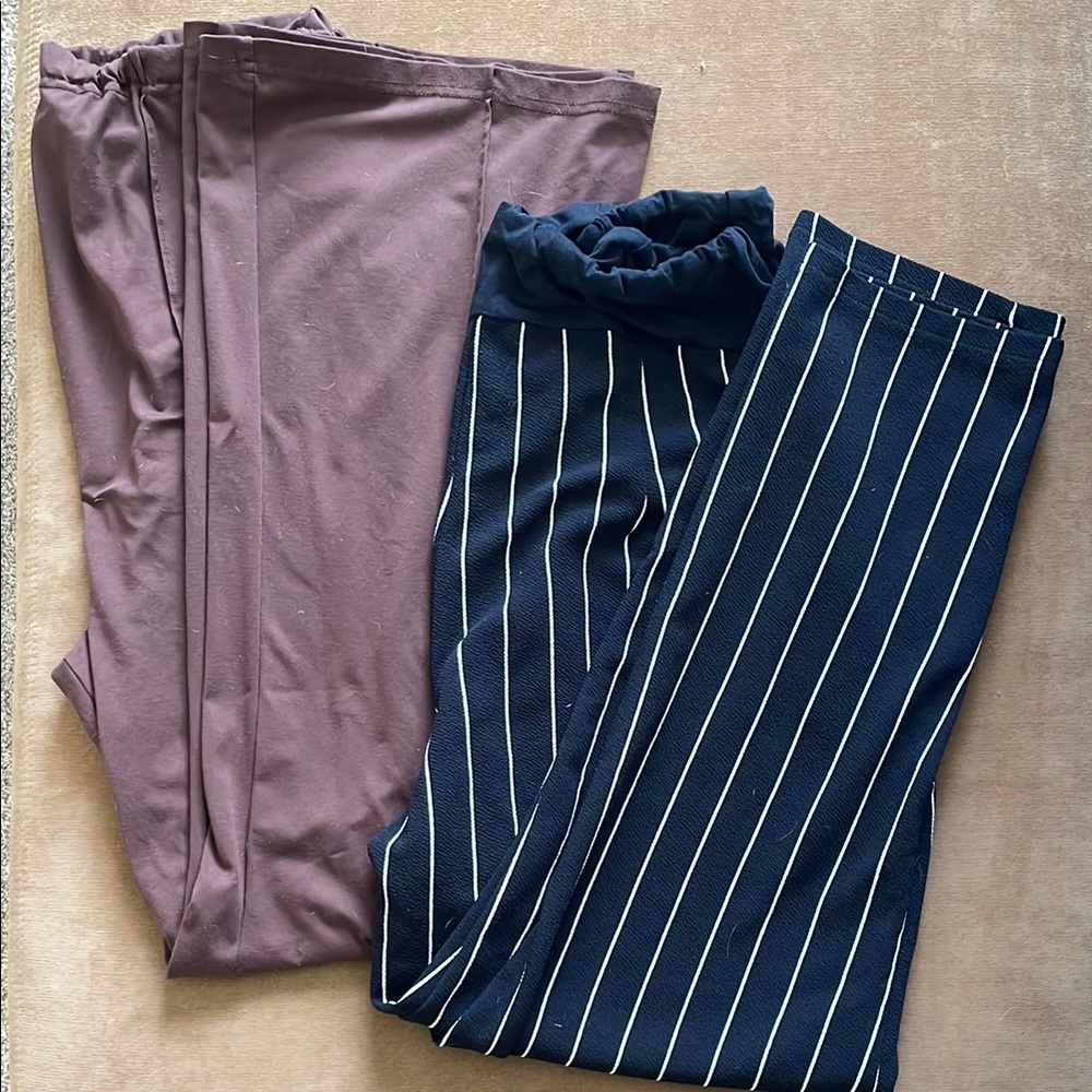 Maternity Knit Pants Set, SHEIN Sizes L & XL, Solid Brown & Black Pinstripe